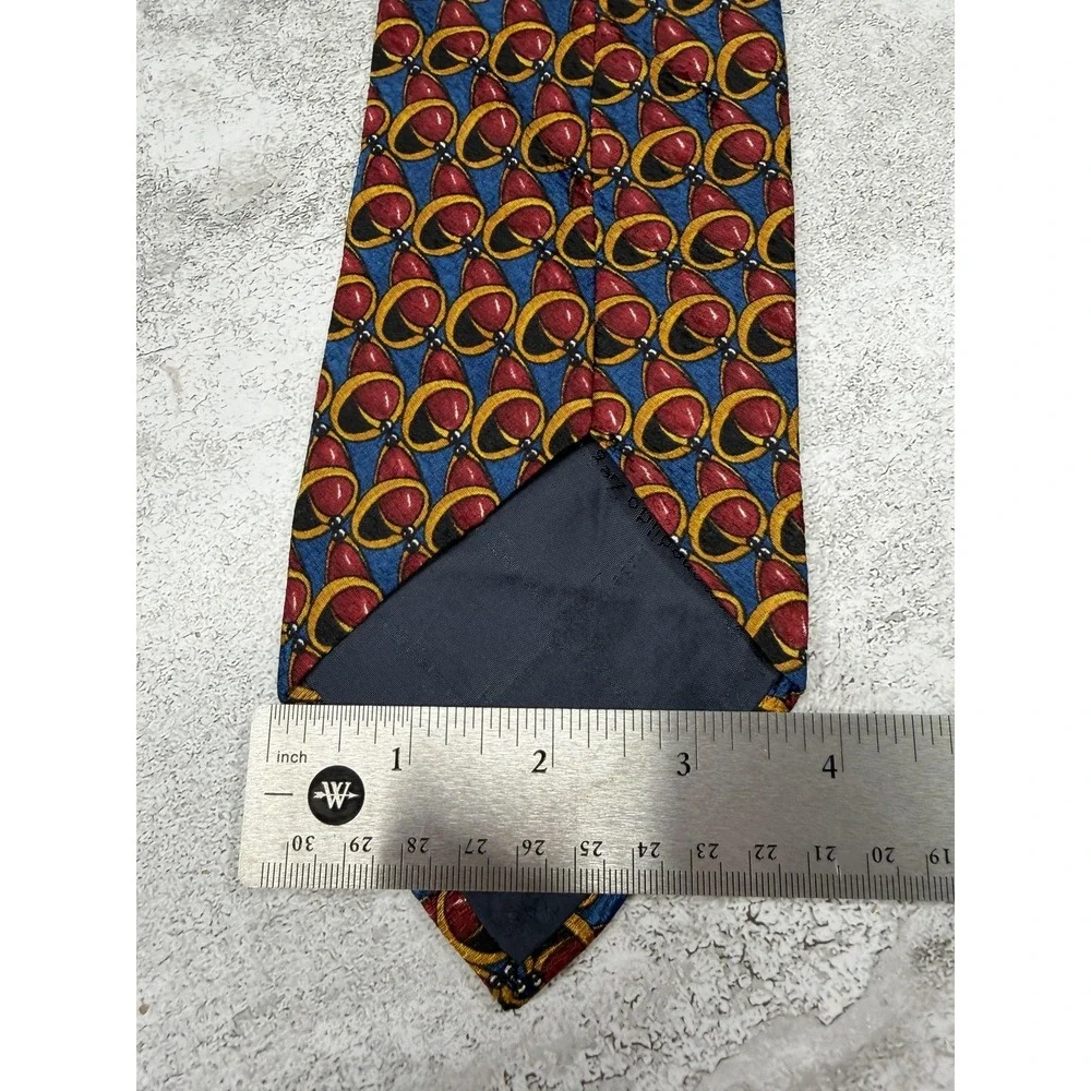 Ermenegildo Zegna 100% Silk‎ Tie Mens One Size Blue Geometric Jacquard Necktie